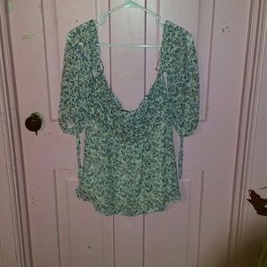 American Eagle floral smocked off the shoulder top